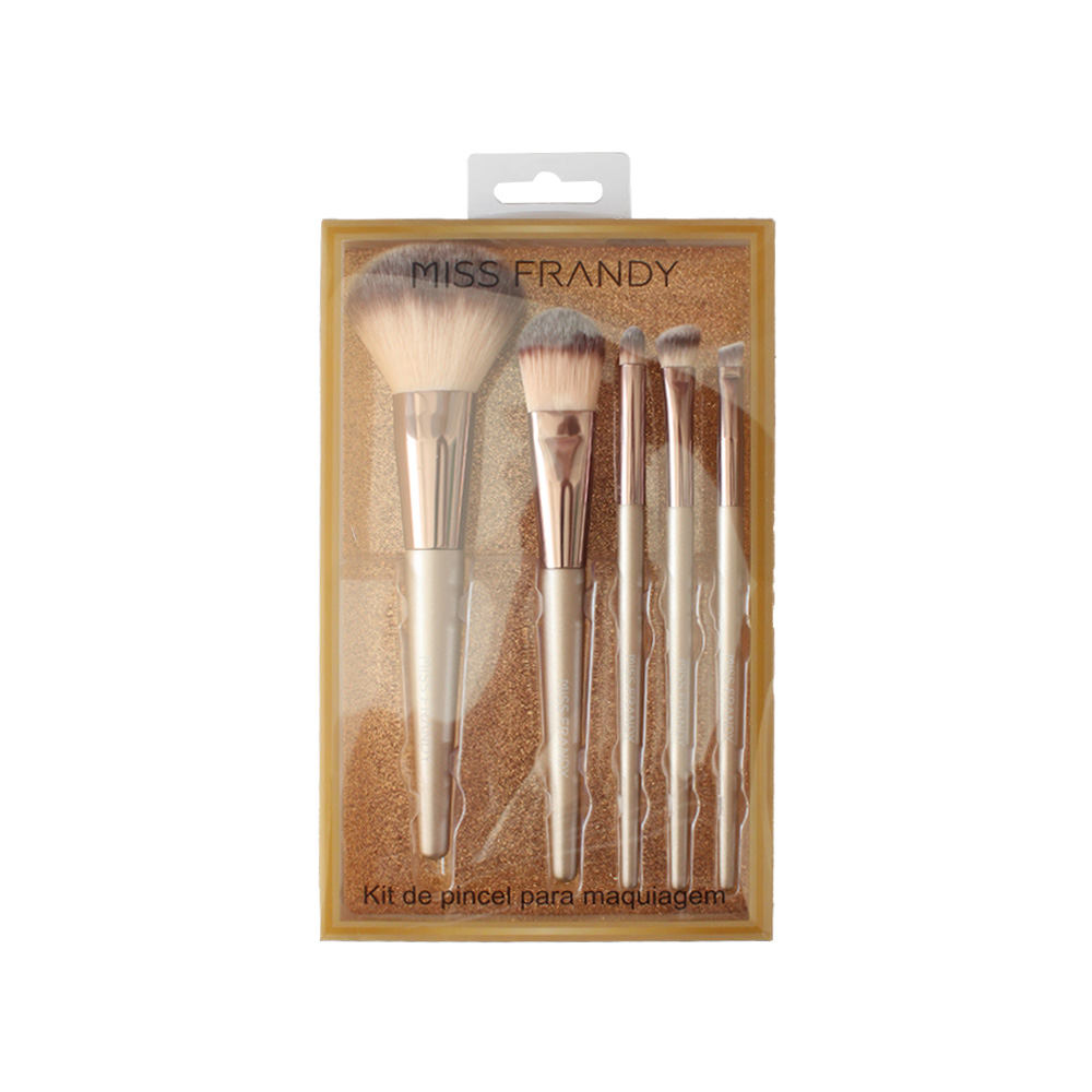 Kit Com 5 Pinceis Essenciais Linha Champanhe